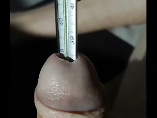 Amateur guy exposes his dick for thermometer insertion