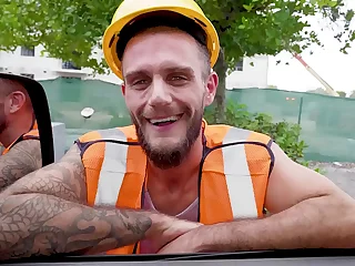 A gay construction worker gives oral to another man instead of having sex with a woman