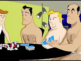 게이 만화는 위험한 카드 게임에서 장난 꾸러기를 얻습니다.