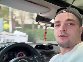 A young man experiences his first gay oral encounter with a professional male pornstar in a car
