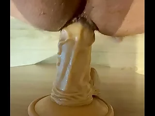 Selffucking with a veiny dildo on a Latino boy's bubble ass